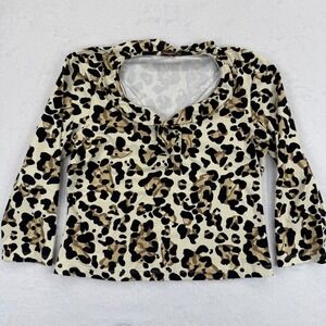 J. McLaughlin Catalina Cloth Animal Print 3/4 Sleeve‎ Top S Leopard Print Blouse